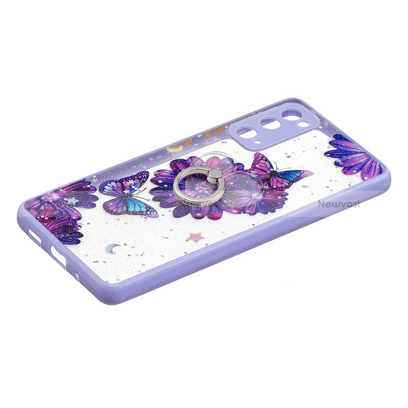 Silicone Candy Rubber Gel Fashionable Pattern Soft Case Cover with Finger Ring Stand Y01X for Samsung Galaxy S20 FE 5G