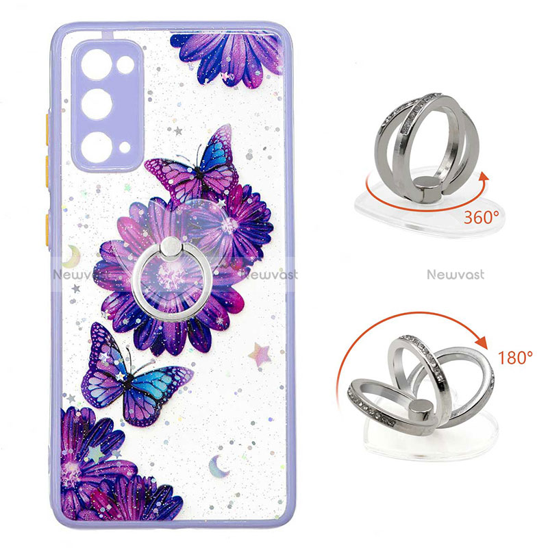 Silicone Candy Rubber Gel Fashionable Pattern Soft Case Cover with Finger Ring Stand Y01X for Samsung Galaxy S20 Lite 5G