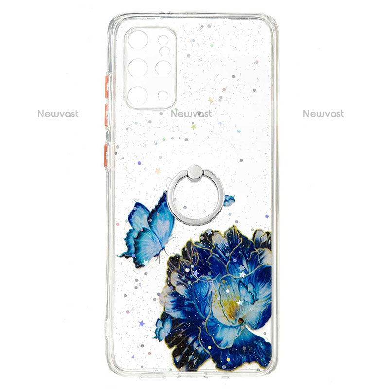 Silicone Candy Rubber Gel Fashionable Pattern Soft Case Cover with Finger Ring Stand Y01X for Samsung Galaxy S20 Plus 5G Blue
