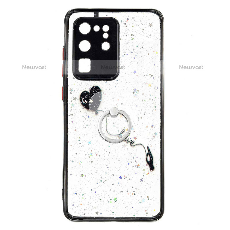 Silicone Candy Rubber Gel Fashionable Pattern Soft Case Cover with Finger Ring Stand Y01X for Samsung Galaxy S20 Ultra 5G Black