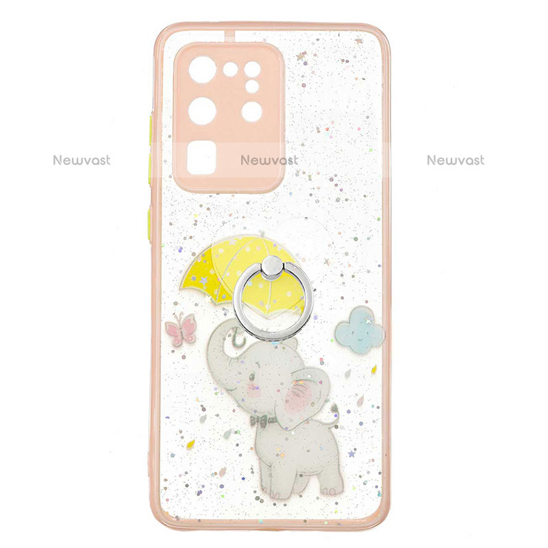 Silicone Candy Rubber Gel Fashionable Pattern Soft Case Cover with Finger Ring Stand Y01X for Samsung Galaxy S20 Ultra 5G Yellow
