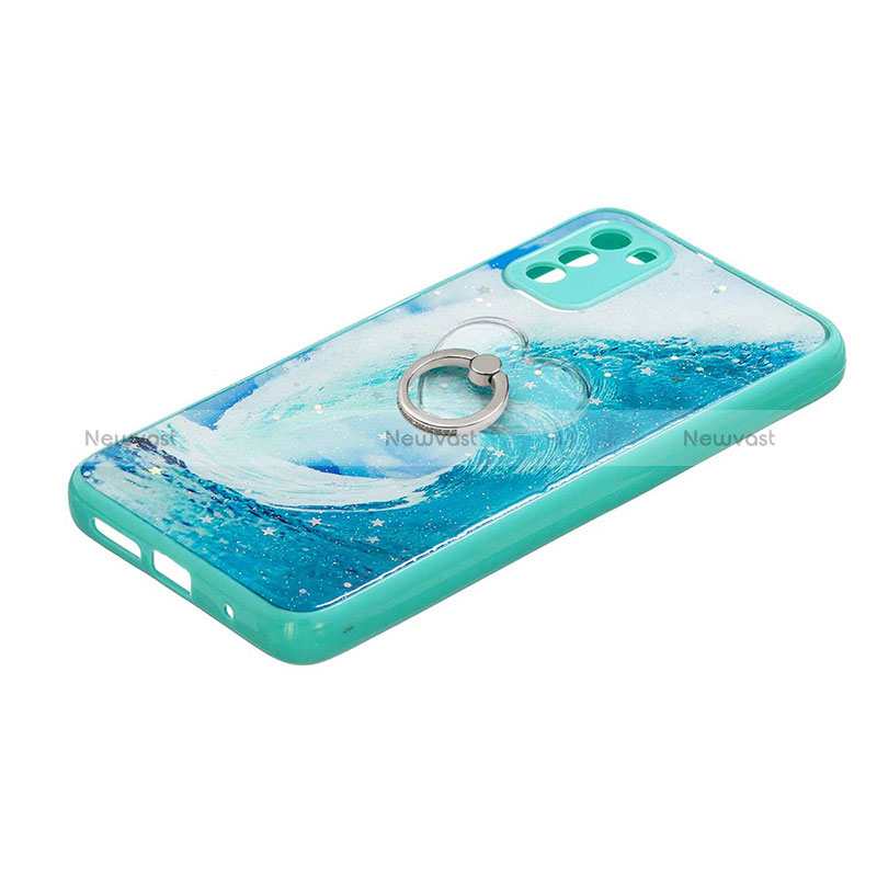 Silicone Candy Rubber Gel Fashionable Pattern Soft Case Cover with Finger Ring Stand Y01X for Xiaomi Poco M3 Green