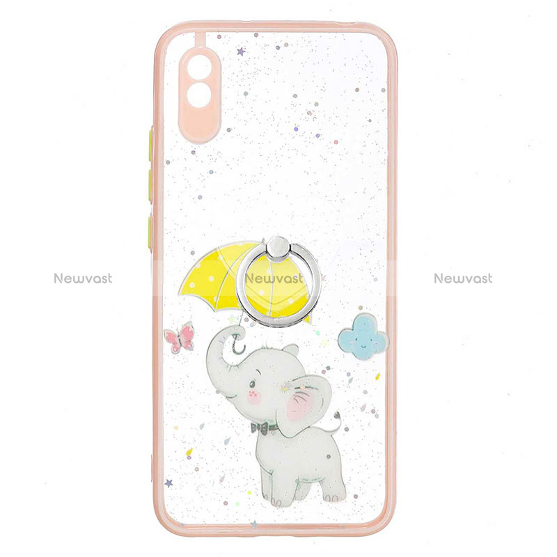 Silicone Candy Rubber Gel Fashionable Pattern Soft Case Cover with Finger Ring Stand Y01X for Xiaomi Redmi 9AT Yellow