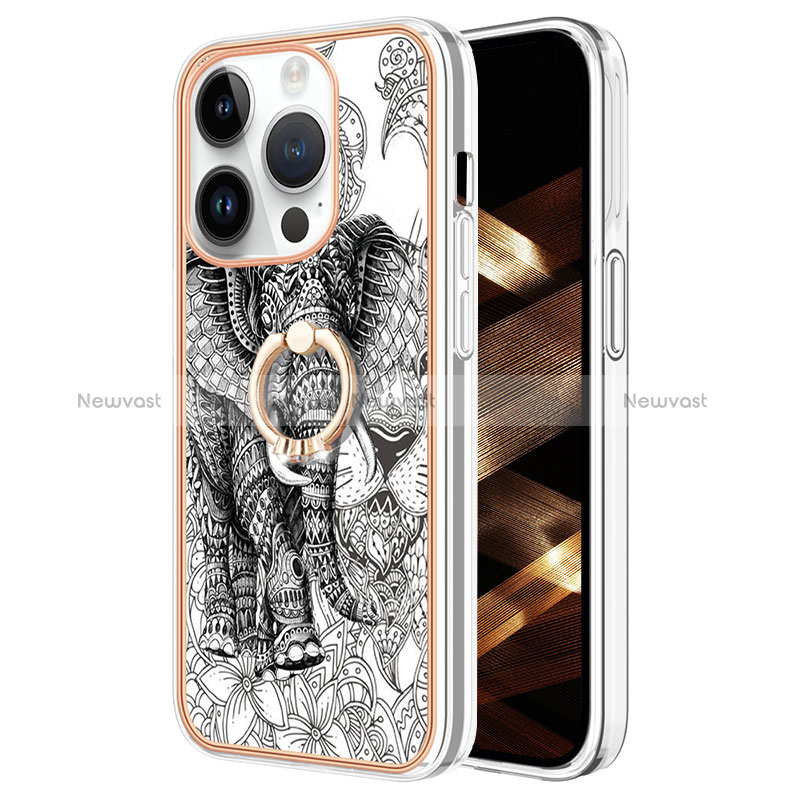 Silicone Candy Rubber Gel Fashionable Pattern Soft Case Cover with Finger Ring Stand Y02B for Apple iPhone 13 Pro Gray