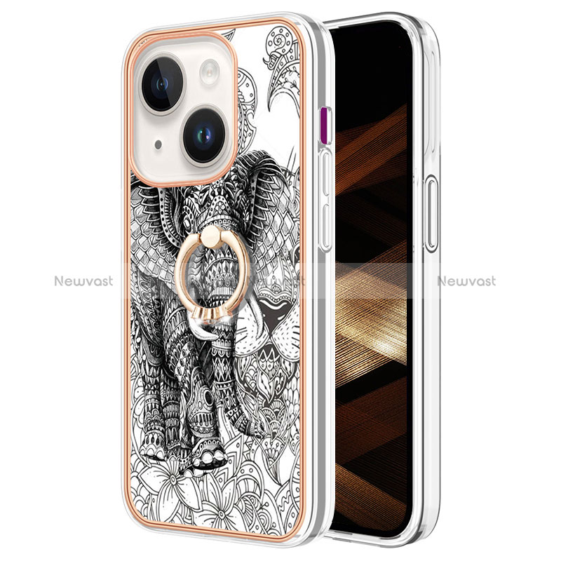 Silicone Candy Rubber Gel Fashionable Pattern Soft Case Cover with Finger Ring Stand Y02B for Apple iPhone 14