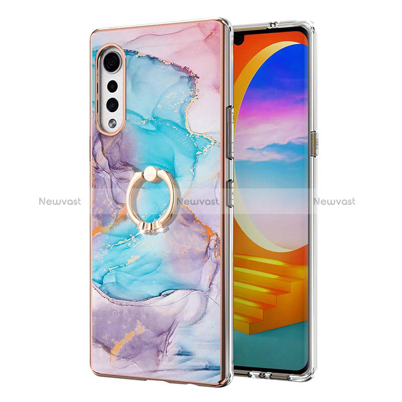 Silicone Candy Rubber Gel Fashionable Pattern Soft Case Cover with Finger Ring Stand Y02B for LG Velvet 5G