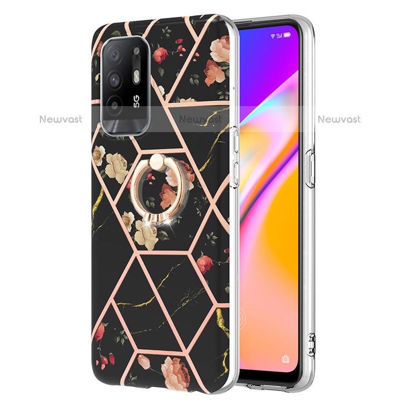 Silicone Candy Rubber Gel Fashionable Pattern Soft Case Cover with Finger Ring Stand Y02B for Oppo F19 Pro+ Plus 5G Black