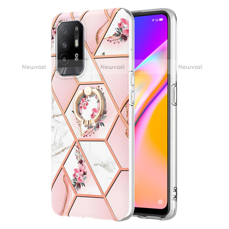 Silicone Candy Rubber Gel Fashionable Pattern Soft Case Cover with Finger Ring Stand Y02B for Oppo F19 Pro+ Plus 5G Pink