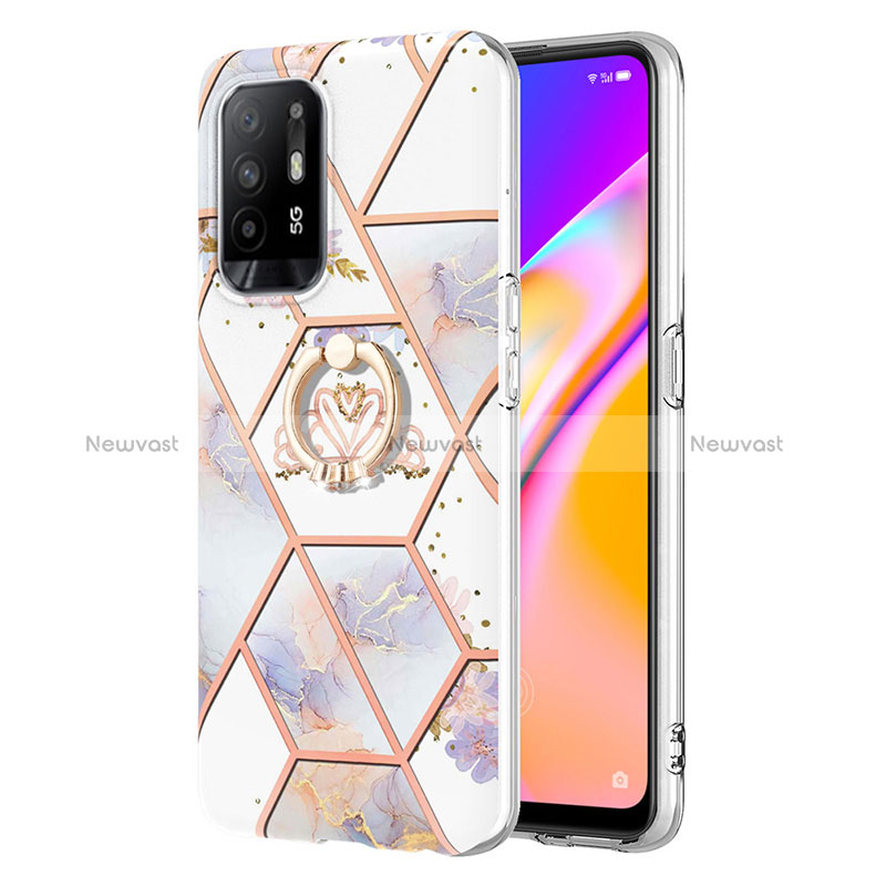Silicone Candy Rubber Gel Fashionable Pattern Soft Case Cover with Finger Ring Stand Y02B for Oppo Reno5 Z 5G Gray