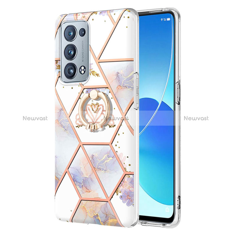 Silicone Candy Rubber Gel Fashionable Pattern Soft Case Cover with Finger Ring Stand Y02B for Oppo Reno6 Pro 5G