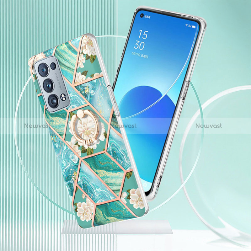 Silicone Candy Rubber Gel Fashionable Pattern Soft Case Cover with Finger Ring Stand Y02B for Oppo Reno6 Pro 5G