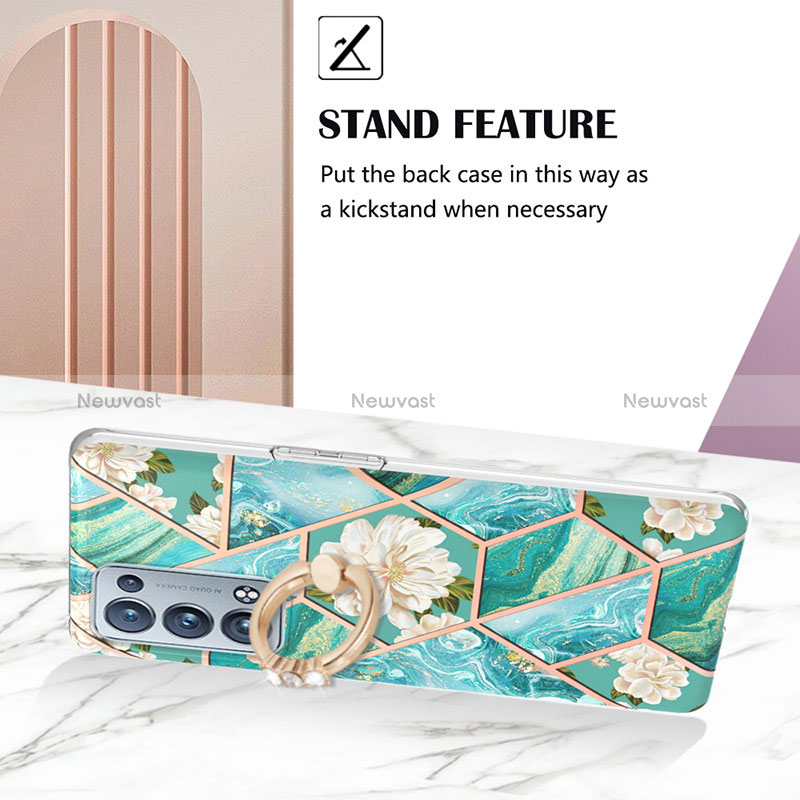 Silicone Candy Rubber Gel Fashionable Pattern Soft Case Cover with Finger Ring Stand Y02B for Oppo Reno6 Pro 5G