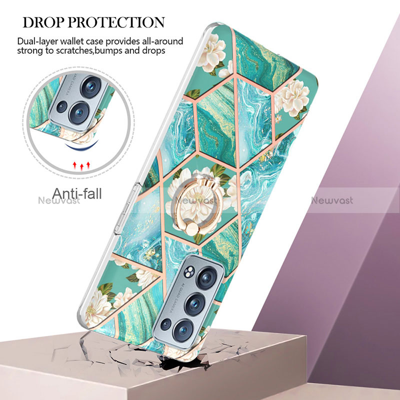 Silicone Candy Rubber Gel Fashionable Pattern Soft Case Cover with Finger Ring Stand Y02B for Oppo Reno6 Pro+ Plus 5G