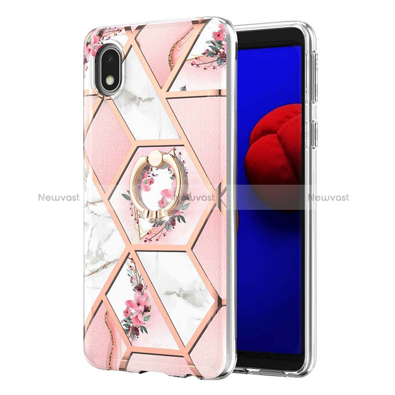 Silicone Candy Rubber Gel Fashionable Pattern Soft Case Cover with Finger Ring Stand Y02B for Samsung Galaxy A01 Core