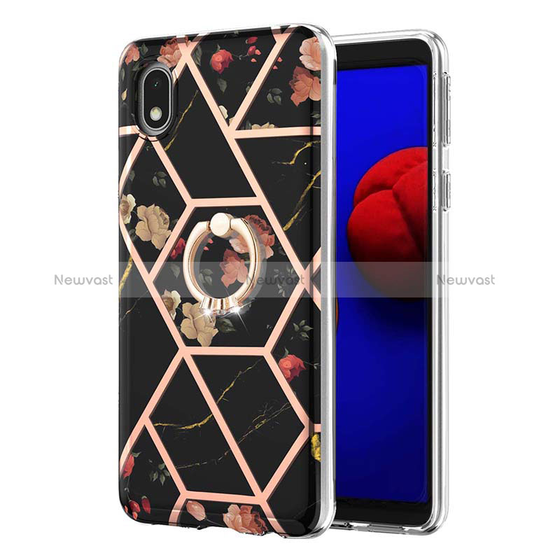 Silicone Candy Rubber Gel Fashionable Pattern Soft Case Cover with Finger Ring Stand Y02B for Samsung Galaxy A01 Core