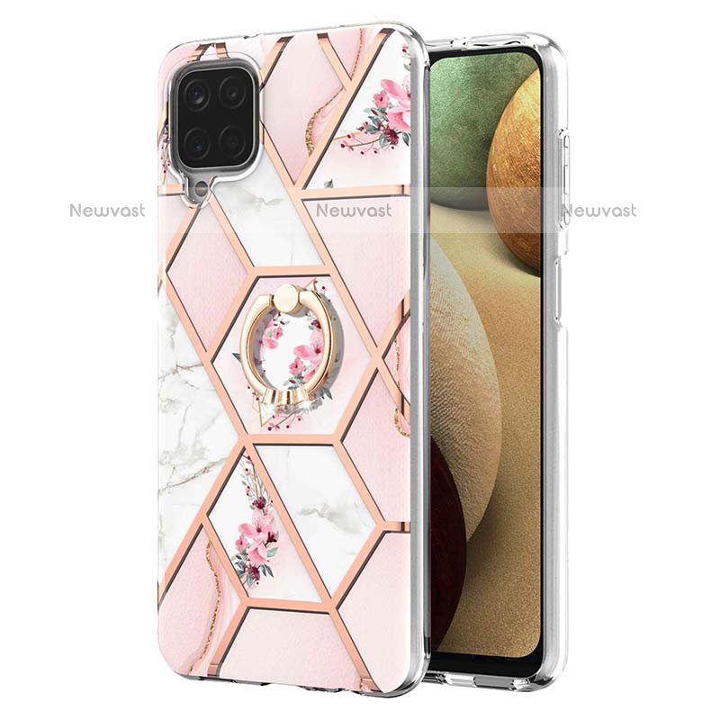 Silicone Candy Rubber Gel Fashionable Pattern Soft Case Cover with Finger Ring Stand Y02B for Samsung Galaxy A12