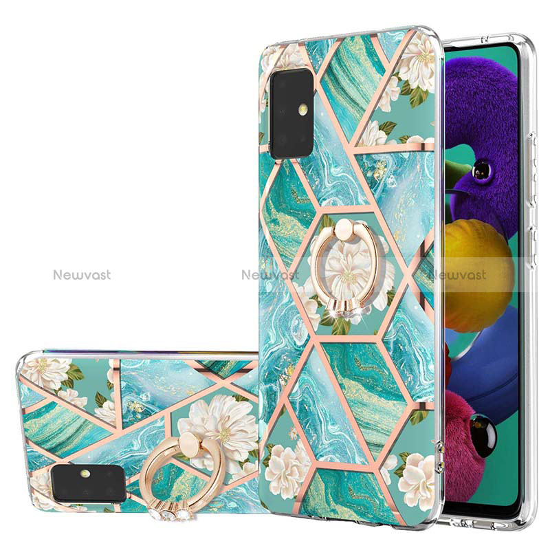 Silicone Candy Rubber Gel Fashionable Pattern Soft Case Cover with Finger Ring Stand Y02B for Samsung Galaxy A51 5G Green