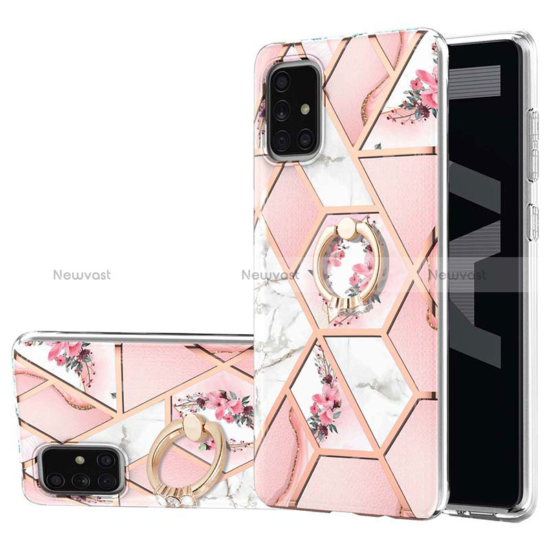 Silicone Candy Rubber Gel Fashionable Pattern Soft Case Cover with Finger Ring Stand Y02B for Samsung Galaxy A71 5G Pink