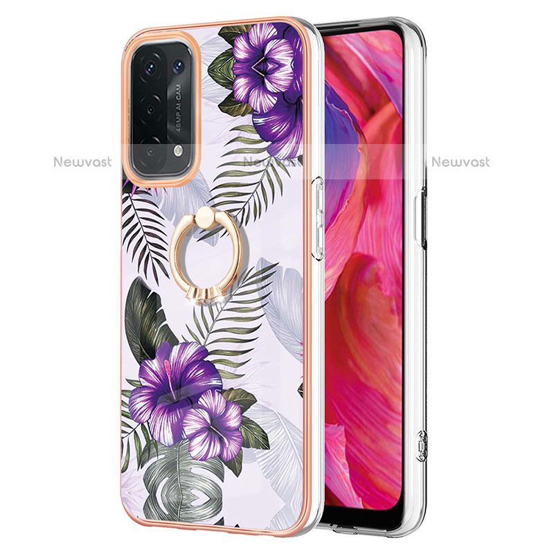Silicone Candy Rubber Gel Fashionable Pattern Soft Case Cover with Finger Ring Stand Y03B for OnePlus Nord N200 5G Purple