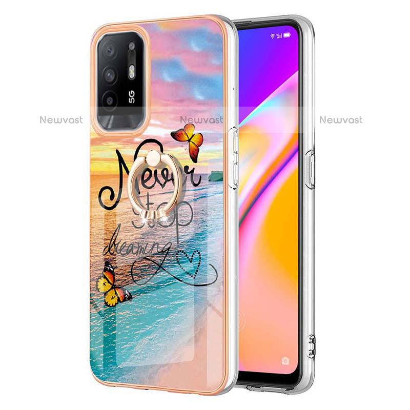 Silicone Candy Rubber Gel Fashionable Pattern Soft Case Cover with Finger Ring Stand Y03B for Oppo F19 Pro+ Plus 5G