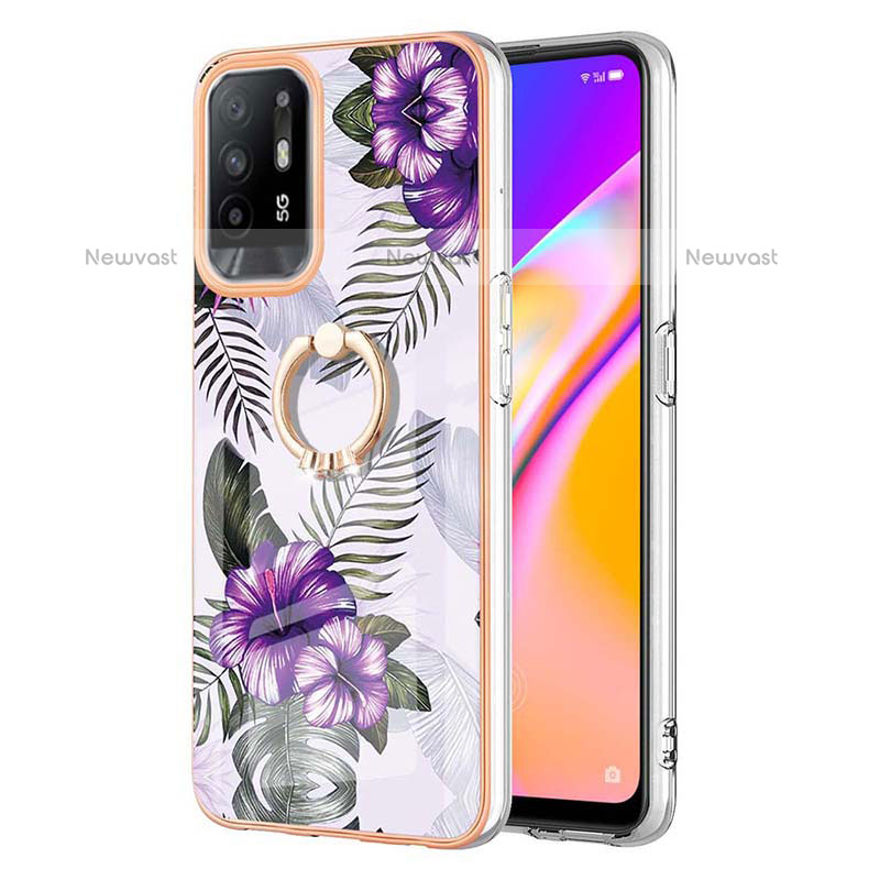 Silicone Candy Rubber Gel Fashionable Pattern Soft Case Cover with Finger Ring Stand Y03B for Oppo F19 Pro+ Plus 5G Purple