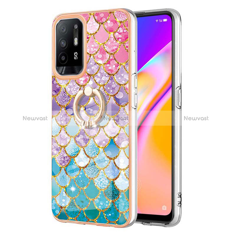 Silicone Candy Rubber Gel Fashionable Pattern Soft Case Cover with Finger Ring Stand Y03B for Oppo Reno5 Z 5G