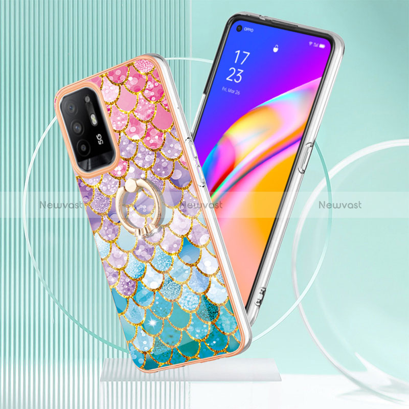 Silicone Candy Rubber Gel Fashionable Pattern Soft Case Cover with Finger Ring Stand Y03B for Oppo Reno5 Z 5G