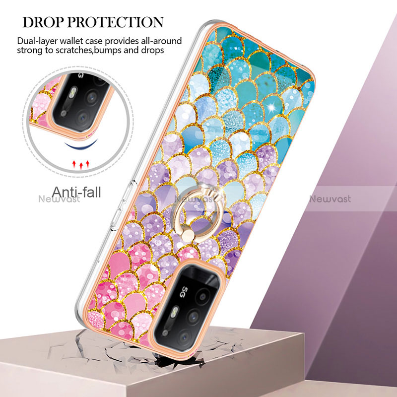 Silicone Candy Rubber Gel Fashionable Pattern Soft Case Cover with Finger Ring Stand Y03B for Oppo Reno5 Z 5G