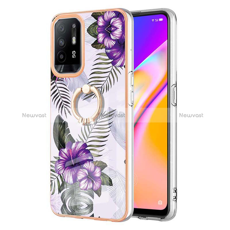 Silicone Candy Rubber Gel Fashionable Pattern Soft Case Cover with Finger Ring Stand Y03B for Oppo Reno5 Z 5G Purple