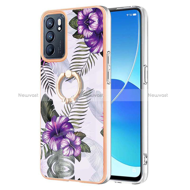 Silicone Candy Rubber Gel Fashionable Pattern Soft Case Cover with Finger Ring Stand Y03B for Oppo Reno6 5G