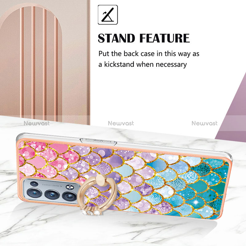 Silicone Candy Rubber Gel Fashionable Pattern Soft Case Cover with Finger Ring Stand Y03B for Oppo Reno6 Pro 5G