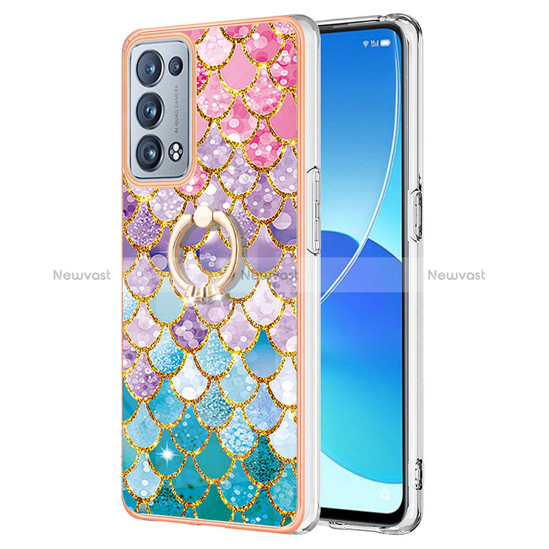 Silicone Candy Rubber Gel Fashionable Pattern Soft Case Cover with Finger Ring Stand Y03B for Oppo Reno6 Pro 5G Colorful