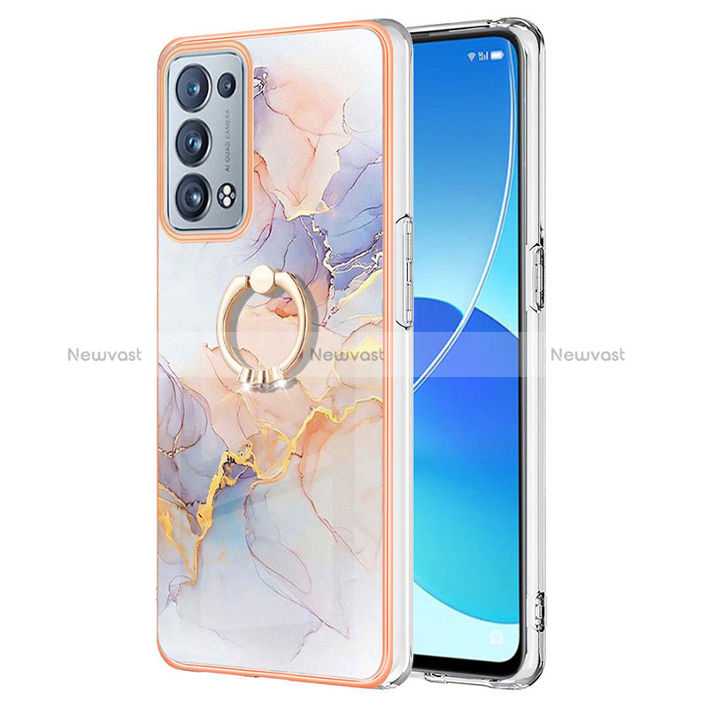 Silicone Candy Rubber Gel Fashionable Pattern Soft Case Cover with Finger Ring Stand Y03B for Oppo Reno6 Pro+ Plus 5G