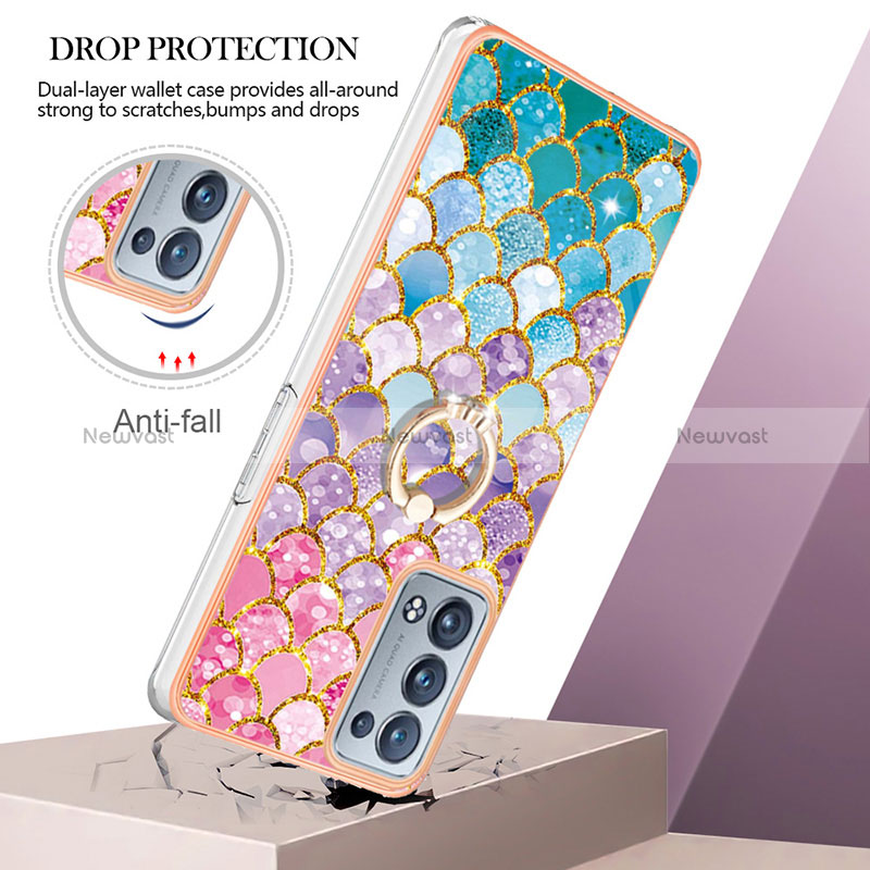 Silicone Candy Rubber Gel Fashionable Pattern Soft Case Cover with Finger Ring Stand Y03B for Oppo Reno6 Pro+ Plus 5G