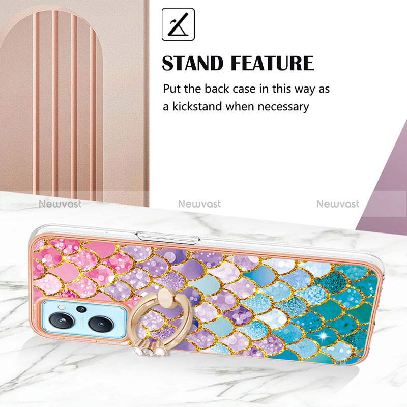 Silicone Candy Rubber Gel Fashionable Pattern Soft Case Cover with Finger Ring Stand Y03B for Realme 9i 4G