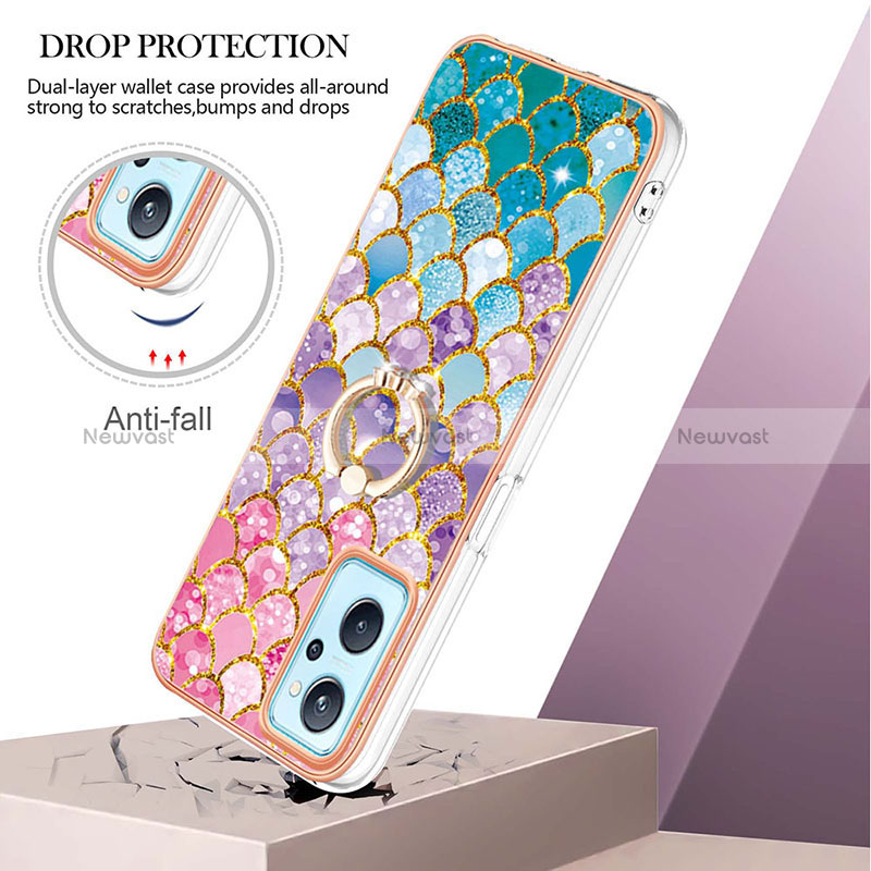 Silicone Candy Rubber Gel Fashionable Pattern Soft Case Cover with Finger Ring Stand Y03B for Realme 9i 4G