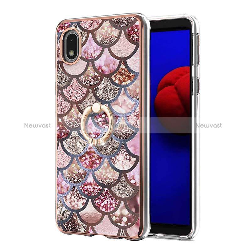 Silicone Candy Rubber Gel Fashionable Pattern Soft Case Cover with Finger Ring Stand Y03B for Samsung Galaxy A01 Core