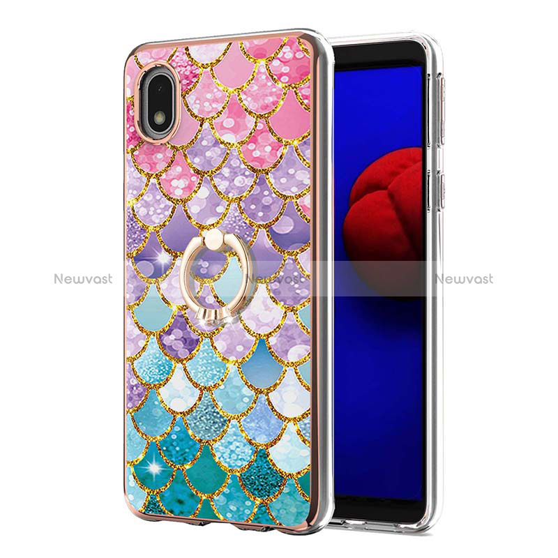 Silicone Candy Rubber Gel Fashionable Pattern Soft Case Cover with Finger Ring Stand Y03B for Samsung Galaxy A01 Core