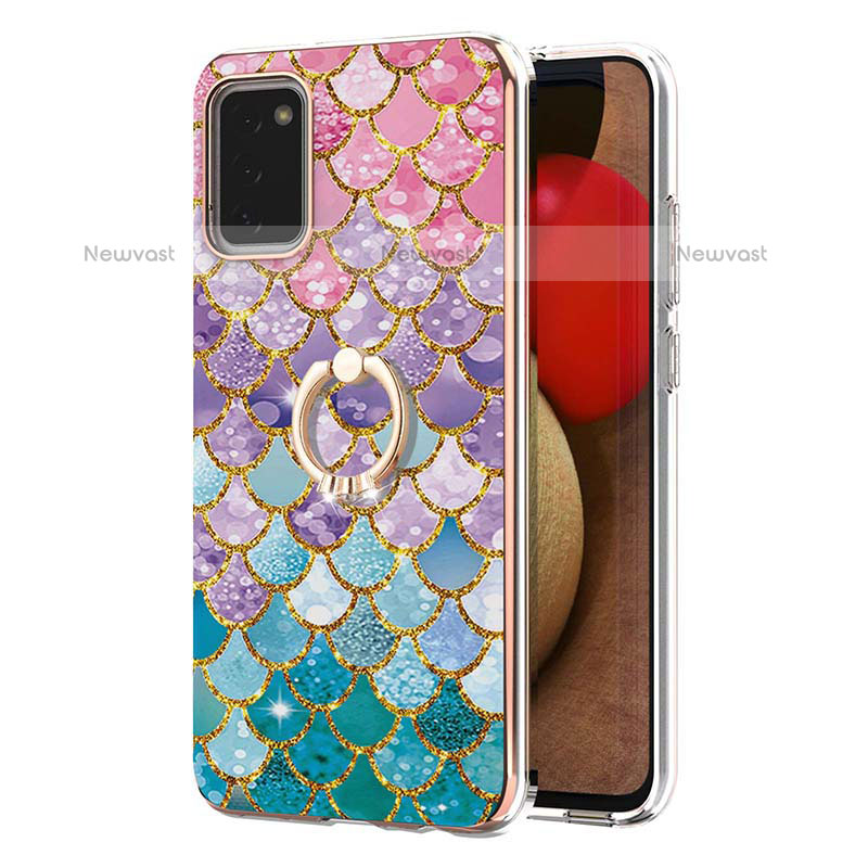 Silicone Candy Rubber Gel Fashionable Pattern Soft Case Cover with Finger Ring Stand Y03B for Samsung Galaxy A02s