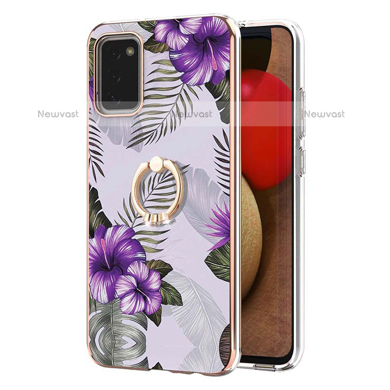 Silicone Candy Rubber Gel Fashionable Pattern Soft Case Cover with Finger Ring Stand Y03B for Samsung Galaxy A02s