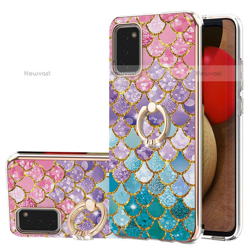 Silicone Candy Rubber Gel Fashionable Pattern Soft Case Cover with Finger Ring Stand Y03B for Samsung Galaxy A02s Colorful