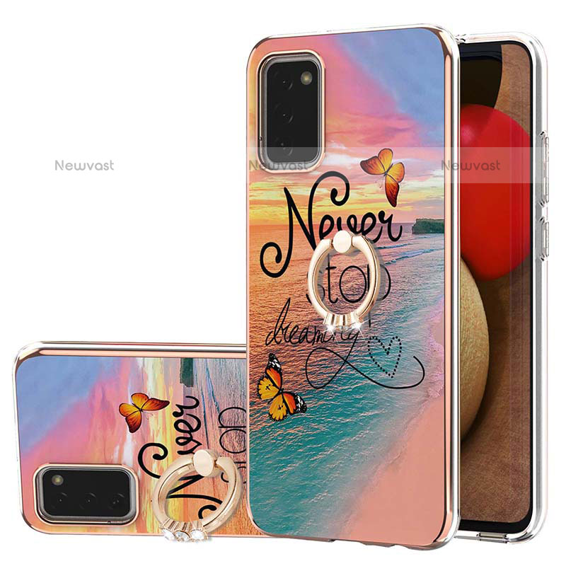 Silicone Candy Rubber Gel Fashionable Pattern Soft Case Cover with Finger Ring Stand Y03B for Samsung Galaxy A02s Mixed