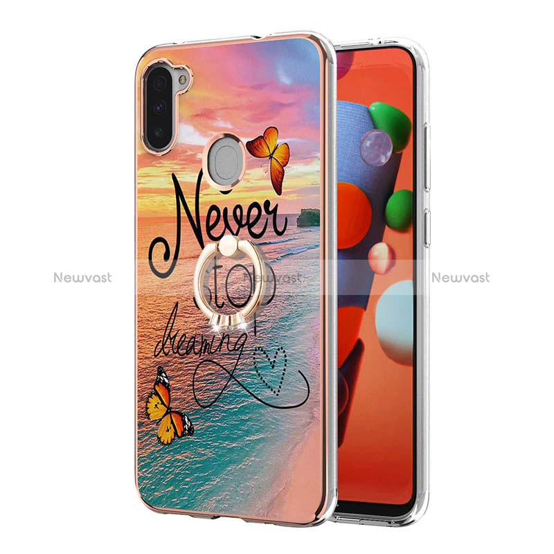 Silicone Candy Rubber Gel Fashionable Pattern Soft Case Cover with Finger Ring Stand Y03B for Samsung Galaxy A11