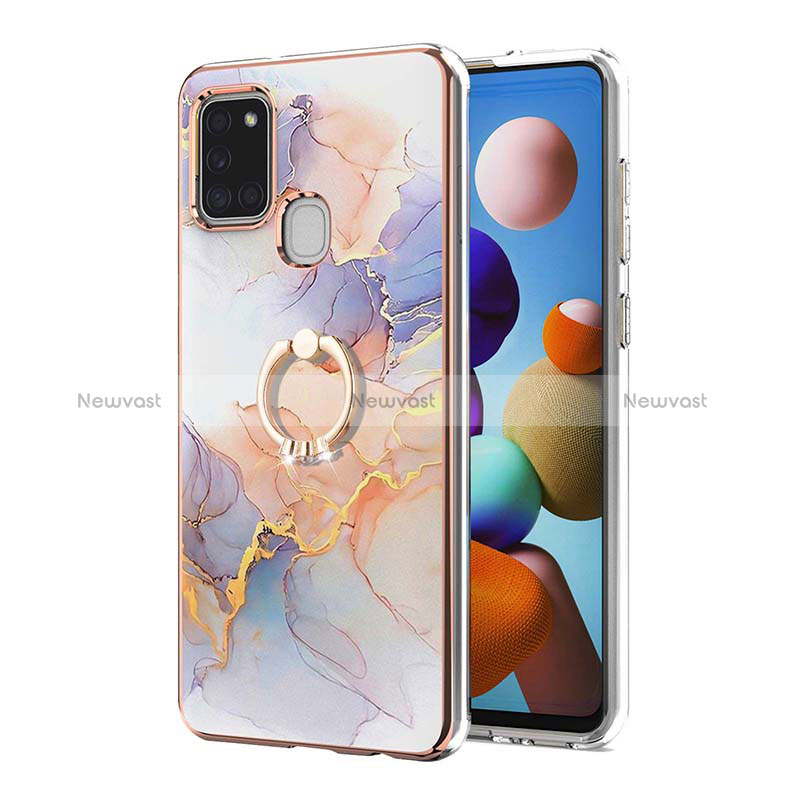 Silicone Candy Rubber Gel Fashionable Pattern Soft Case Cover with Finger Ring Stand Y03B for Samsung Galaxy A21s