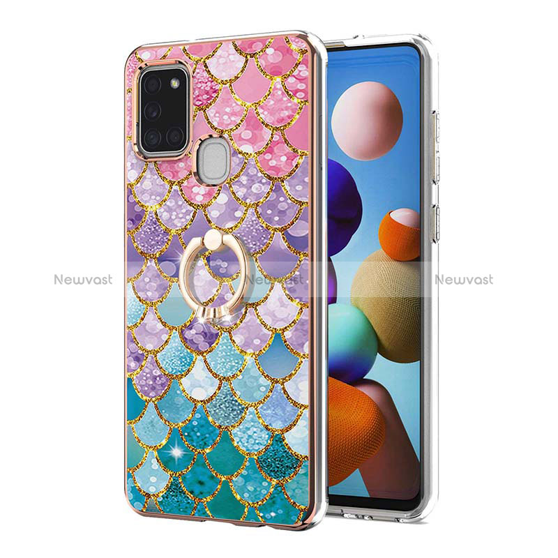 Silicone Candy Rubber Gel Fashionable Pattern Soft Case Cover with Finger Ring Stand Y03B for Samsung Galaxy A21s