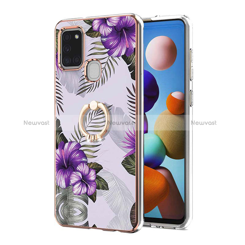 Silicone Candy Rubber Gel Fashionable Pattern Soft Case Cover with Finger Ring Stand Y03B for Samsung Galaxy A21s