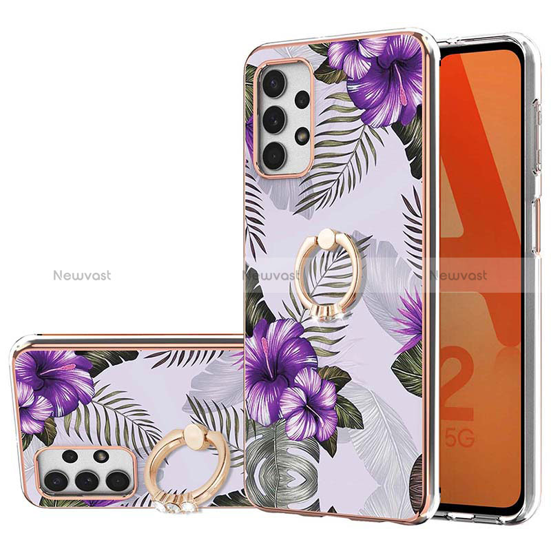 Silicone Candy Rubber Gel Fashionable Pattern Soft Case Cover with Finger Ring Stand Y03B for Samsung Galaxy A23 4G Purple