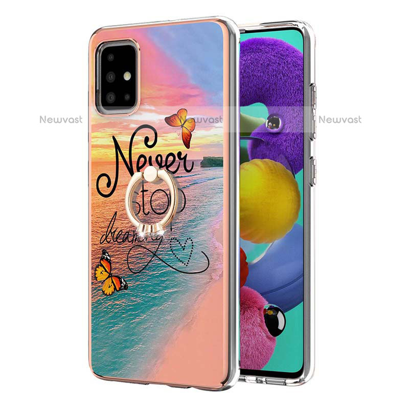 Silicone Candy Rubber Gel Fashionable Pattern Soft Case Cover with Finger Ring Stand Y03B for Samsung Galaxy A51 4G