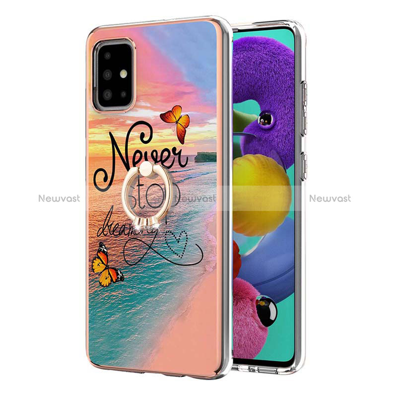 Silicone Candy Rubber Gel Fashionable Pattern Soft Case Cover with Finger Ring Stand Y03B for Samsung Galaxy A51 5G