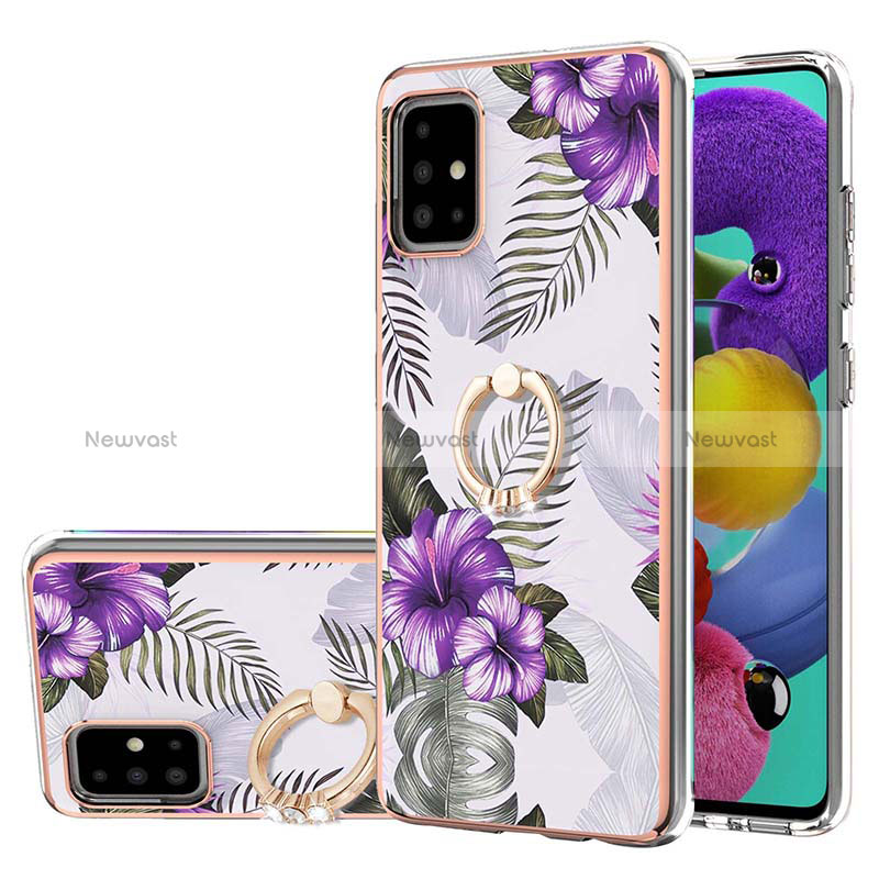 Silicone Candy Rubber Gel Fashionable Pattern Soft Case Cover with Finger Ring Stand Y03B for Samsung Galaxy A51 5G Purple